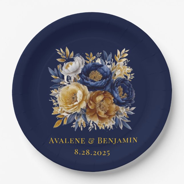 Hochzeit von Navy- und Goldmedaille Pappteller (Vorderseite)
