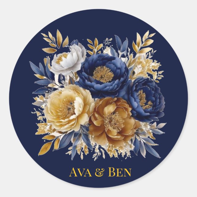 Hochzeit von Navy- und Goldmedaille Runder Aufkleber (Vorderseite)