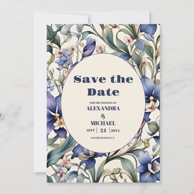 Hochzeit von Navy und hellblauen Wasserfarben Save The Date (Vorderseite)