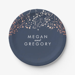 Hochzeit von Navy und Rose Gold Gipskraut Pappteller