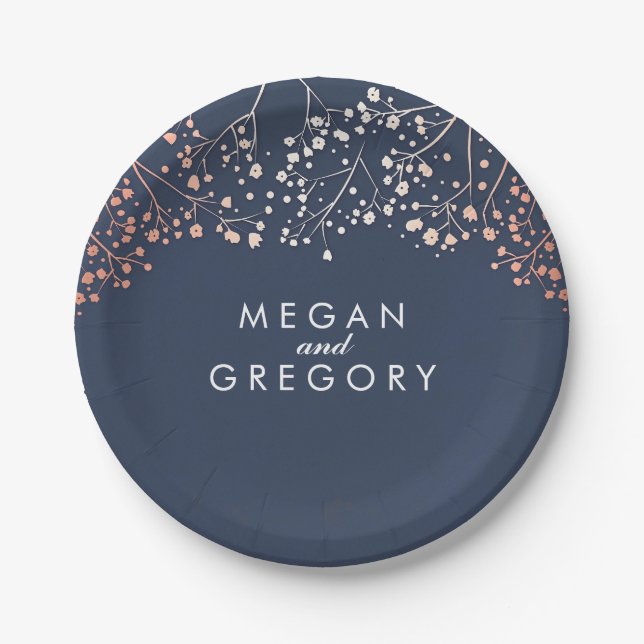 Hochzeit von Navy und Rose Gold Gipskraut Pappteller (Vorderseite)