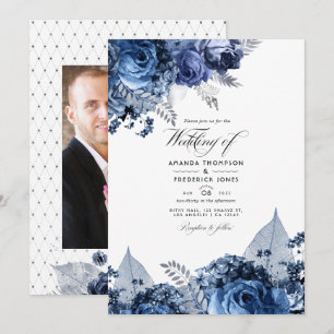 Hochzeit von Navy und Weiß mit Silberfolie Einladung