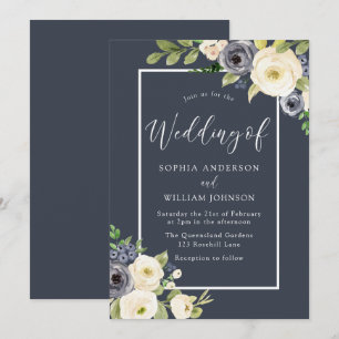 Hochzeit von Navy und White Floral Einladung