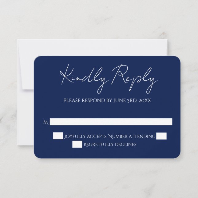 Hochzeit von Navy und White, moderne Minimalistisc RSVP Karte (Vorderseite)