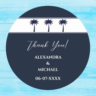 Hochzeit von Navy White Palm Tree Coastal Vielen D Runder Aufkleber