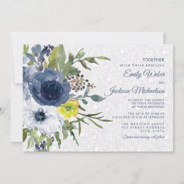 Hochzeit von Navy Yellow White Floral and Lace Gar Einladung