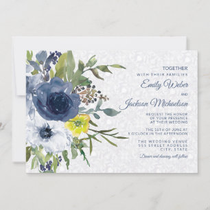 Hochzeit von Navy Yellow White Floral and Lace Gar Einladung