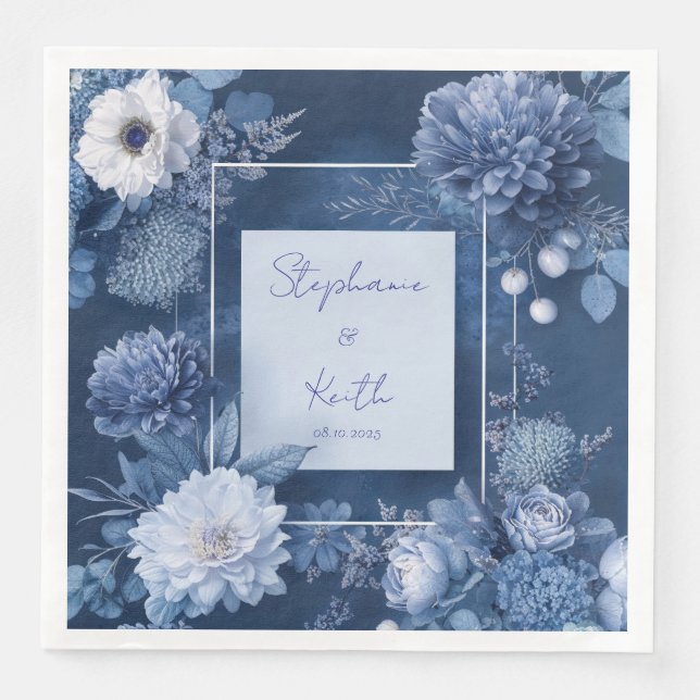 Hochzeit von Neapel mit blauen und weißen Blumen Serviette (Vorderseite)