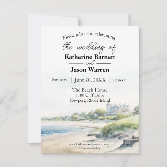 Hochzeit von Newport Rhode Island Beach Einladung (Vorderseite)