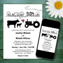 Hochzeit von niedlichen Kühen und Traktoren