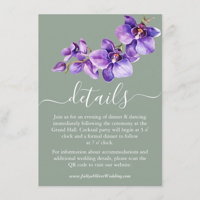 Hochzeit von Orchideen in Meeresgrün Details Begleitkarte (Vorderseite)