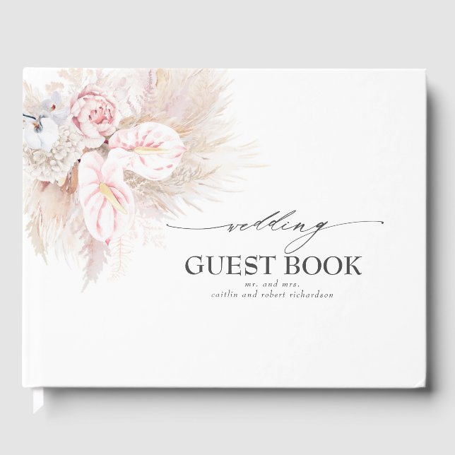 Hochzeit von Pampas Grass und Pink Anthuriums Gästebuch (Vorderseite)