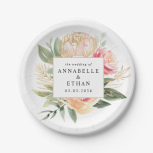 Hochzeit von Peony and Gold Blume Pappteller