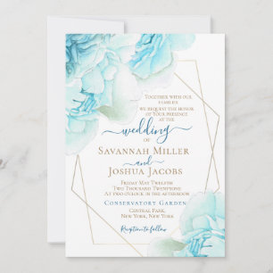 Hochzeit von Peony Dusty Blue Aquarell Blütenhochz Einladung