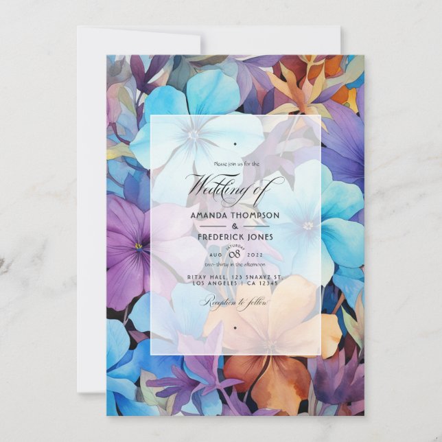 Hochzeit von Periwinkle, Türkis und Rotbraun Einladung (Vorderseite)