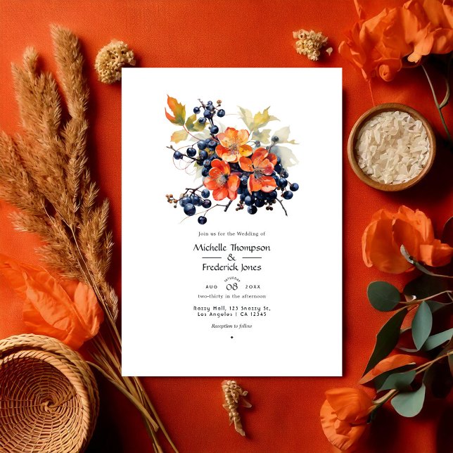 Hochzeit von Persimmon und Navy-Floral Einladung (Persimmon and Navy Floral Wedding Invitation)
