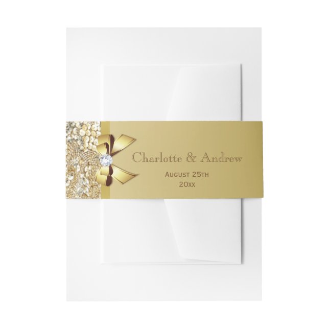 Hochzeit von personalisierten Gold Bow Sequins Einladungsbanderole (Vorderseite Beispiel)