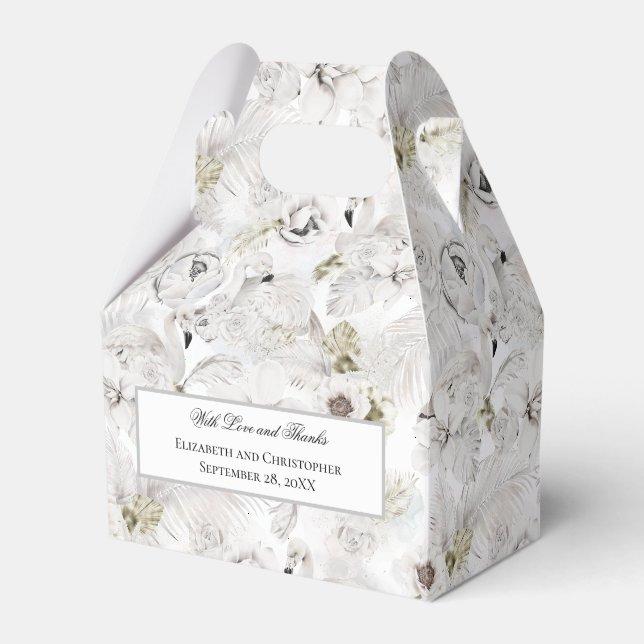 Hochzeit von personalisierten Weißblütenschwänen Geschenkschachtel (Vorderseite)