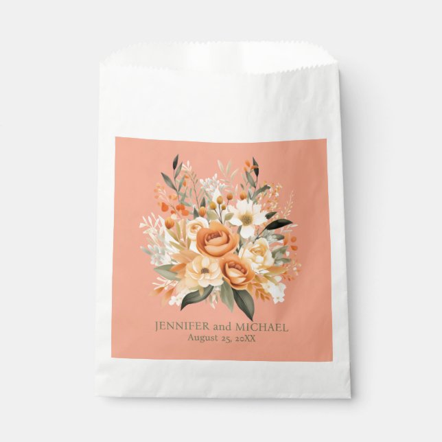 Hochzeit von Pfirsich und Grüner Flora Geschenktütchen (Vorderseite)
