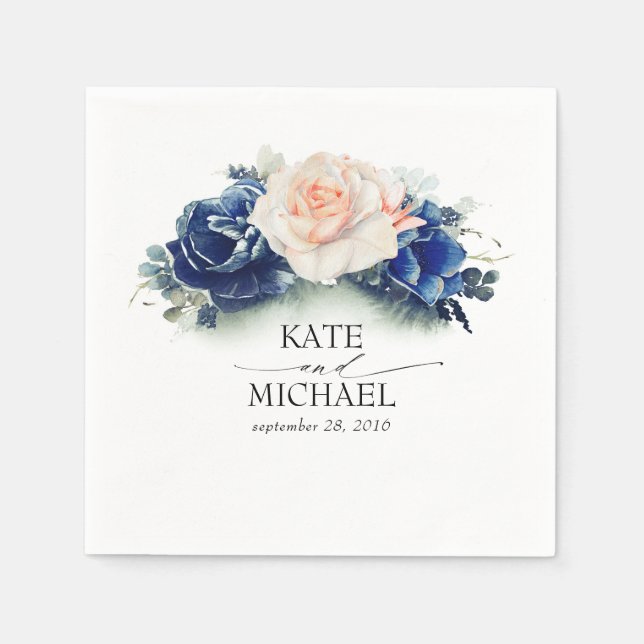 Hochzeit von Pfirsich und Navy-Blumen Serviette (Vorderseite)