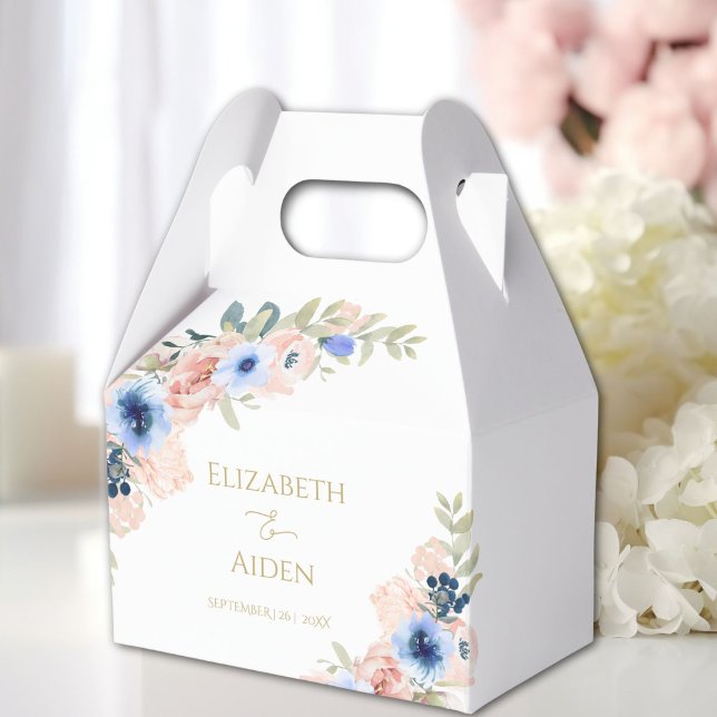 Hochzeit von Pfirsichblumen Geschenkschachtel (Peach blue flowers wedding THANK YOU favor boxes with your name and date.)