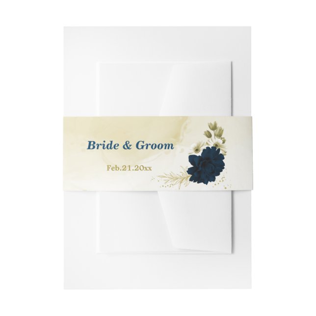 Hochzeit von phantastischen marineblauen Blume Einladungsbanderole (Vorderseite Beispiel)