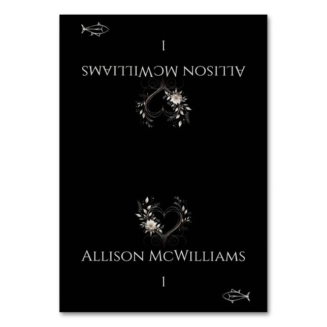 Hochzeit von Platzkarten-Fisch-Symbol-Blume mit He Tischnummer (Vorderseite)