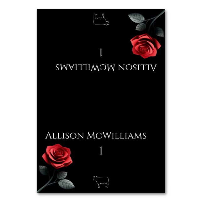 Hochzeit von Platzkarten-Single Rote Rose-Fleisch Tischnummer (Vorderseite)