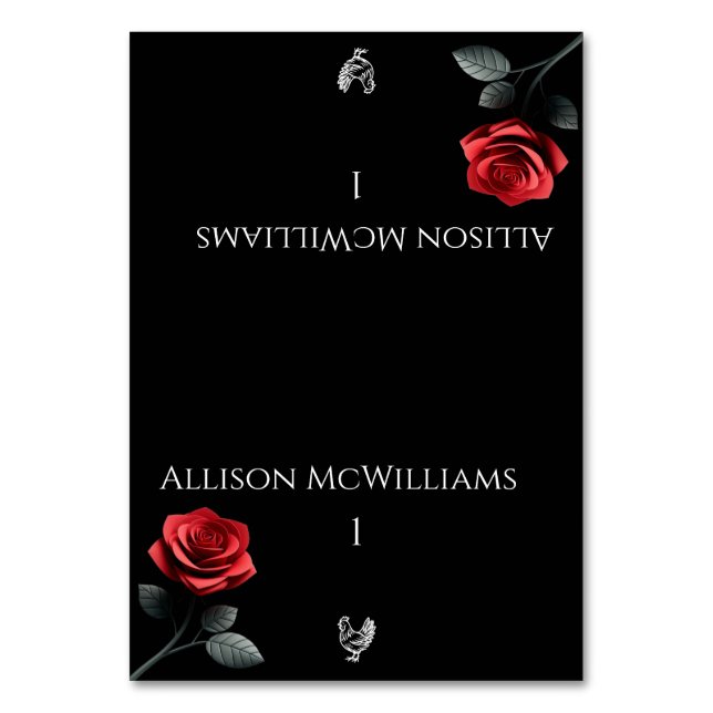 Hochzeit von Platzkarten-Single Rote Rose-Geflügel Tischnummer (Vorderseite)