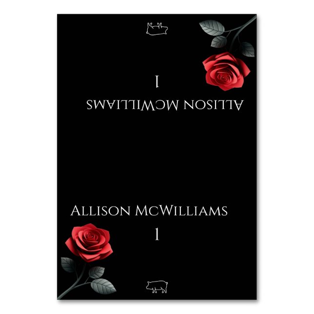 Hochzeit von Platzkarten-Single Rote Rose-Schweine Tischnummer (Vorderseite)