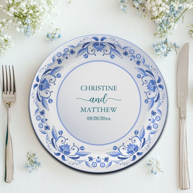 Hochzeit von Porzellan Blue Floral Pappteller (Von Creator hochgeladen)