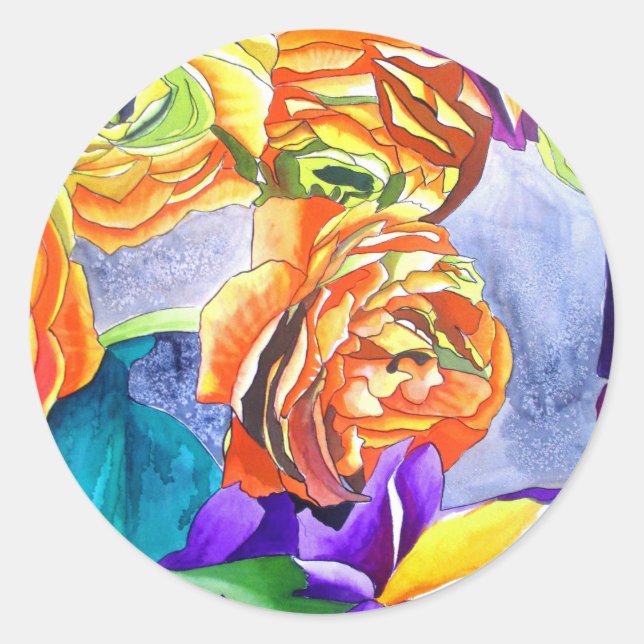 Hochzeit von Ranunculus und Iris Runder Aufkleber (Vorderseite)