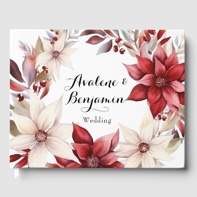 Hochzeit von Red and White Poinsettia Wreath Gästebuch (Vorderseite)