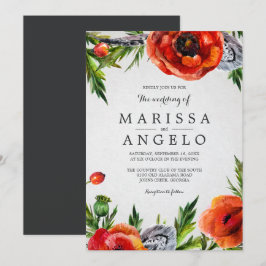 Hochzeit von Red Poppies mit floraler Wasserfarbe  Einladung