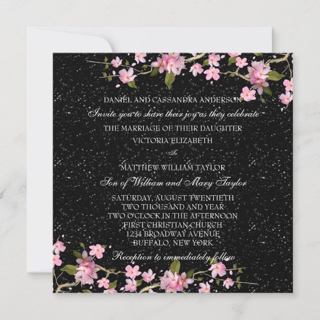 Hochzeit von rosa japanischen Kirschblüten Einladung (Vorderseite)