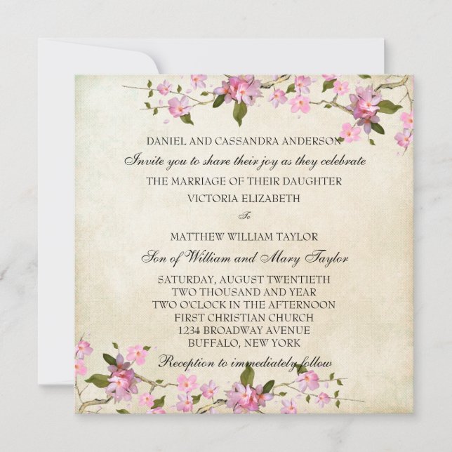Hochzeit von rosa japanischen Kirschblüten Einladung (Vorderseite)