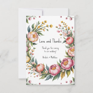 Hochzeit von Rosa Peony und Gelbflora Dankeskarte