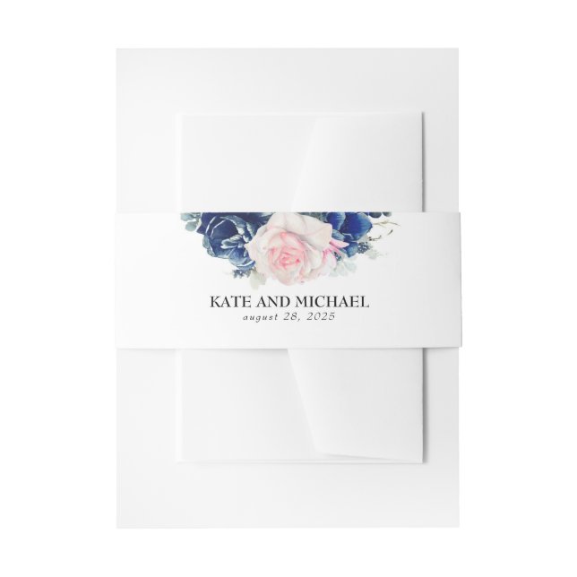 Hochzeit von rosa und blauem Navy-Flor Einladungsbanderole (Vorderseite Beispiel)