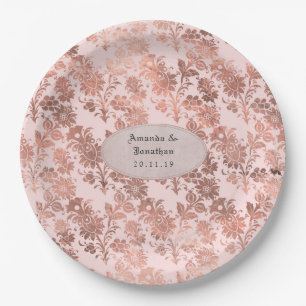 Hochzeit von Rose und Blütenblättern Pappteller