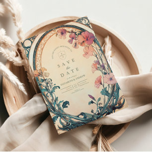 Hochzeit von Rost Blue Bloom Save The Date