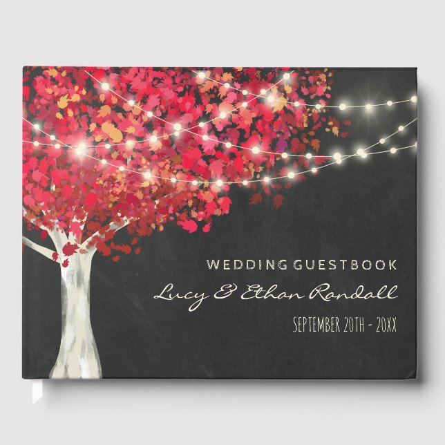 Hochzeit von Rotbäumen und Lichtern Gästebuch (Vorderseite)