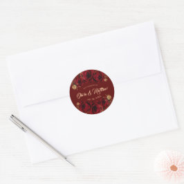 Hochzeit von rote Rose und Gold-Blume Runder Aufkleber