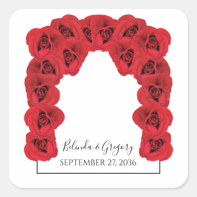 Hochzeit von rote Rosen Quadratischer Aufkleber (Vorderseite)