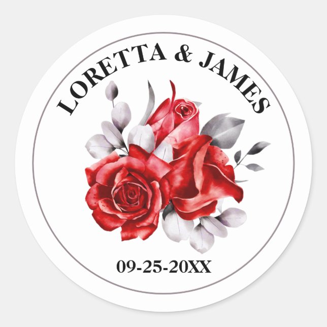 Hochzeit von Roter Flora Runder Aufkleber (Vorderseite)