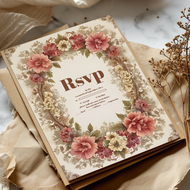Hochzeit von Royal Viktorianisch Floral Ornaments RSVP Karte (Von Creator hochgeladen)