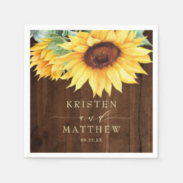 Hochzeit von rustikalem Holz und Sonnenblumen Serviette
