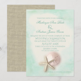 Hochzeit von Sand Dollar und Starfish Aqua Mint Einladung