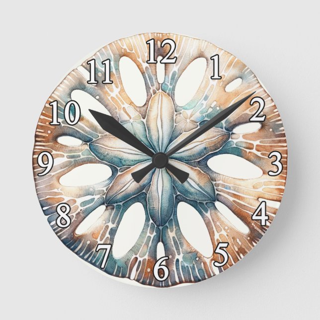 Hochzeit von SandDollar Ocean Splash Sea Watercolo Runde Wanduhr (Vorderseite)