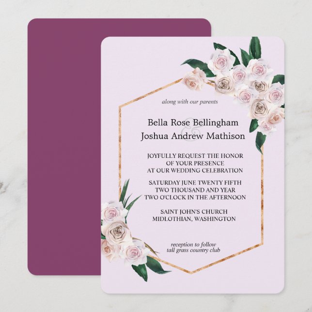 Hochzeit von sanft rosa Rosenblüten Einladung (Vorne/Hinten)