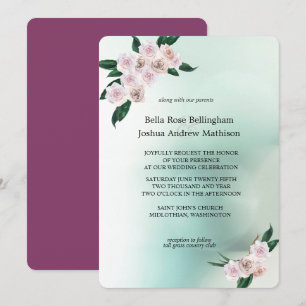 Hochzeit von sanft rosa Rosenblüten Einladung